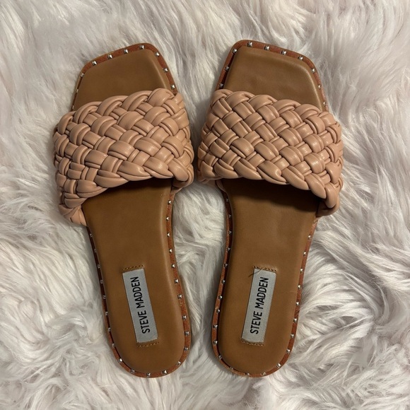 Steve Madden Shoes - Steve Madden Tan Woven Slide Sandals